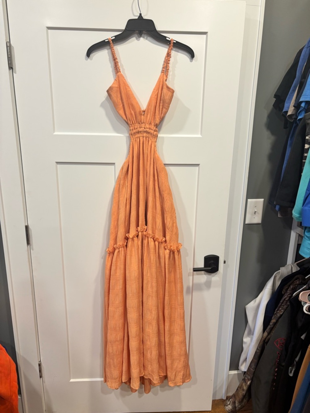 Mable Summer Love Maxi Dress In Orange Size Large Layered Dress Open Back - Picture 5 of 7